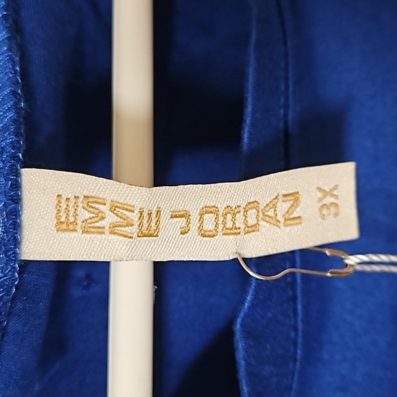 Emme Jordan Womens Plus Royal Blue Leopard Chic Shoes Tie Front Short Sleeve Top - Picture 5 of 12